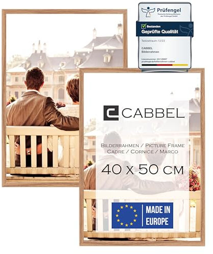 CABBEL Lot de 2 Cadres Photo 40x50 cm, Chêne, Cadre Stable en Bois MDF, Verre plexi incassable, à Suspendre & à Poser, IDÉal pour Photos/Images/collages
