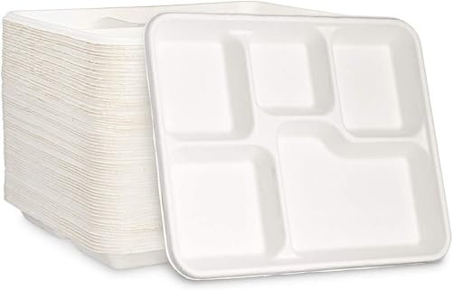 PRISTINE ENTERPRISE Disposable Dinner Plates Cups Bowls in Biodegradable (5 Compartment),(5 c)