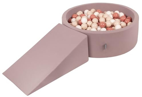 KiddyMoon Spielplatz Aus Schaumstoff Mit Rund Bällebad (200 Bälle) Ballgruben Für Babys Spielbad Hindernisläufen, Erikafarben:Pastellbeige/Lachsfarben/Weiß