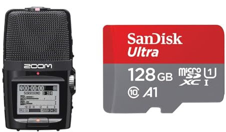 Zoom H2N Handy Recorder & SanDisk Ultra Android microSDXC UHS-I Speicherkarte 128 GB + Adapter (Für Smartphones und Tablets, A1, Class 10, U1, Full HD-Videos, bis zu 140 MB/s Lesegeschwindigkeit)