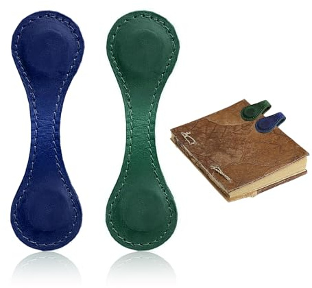 2 Stück Magnetische Buchhalter, Magnetische Lesezeichen, Magnetische Leder-Lesezeichen, Buch-Lesezeichen, Magnetische Clips, Doppelseitige Notebook-Halter (Dunkelblau, Grün)