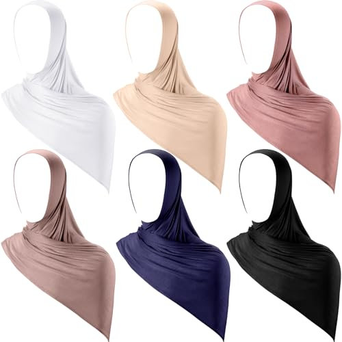 Handepo Instant Jersey Hijab für Damen, muslimisches Kopftuch, leicht, lang, weich, Stretch-Schal, Wickeltuch (mehrfarbig, 6 Stück)