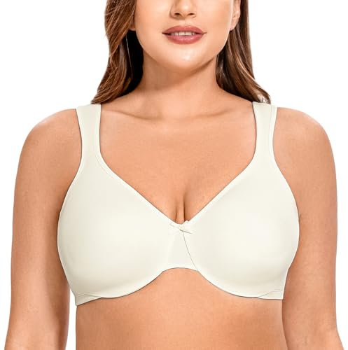 MELENECA Women's Plus Size Full Coverage Underwire Seamless Non Padded Minimizer Bra Off White 36F