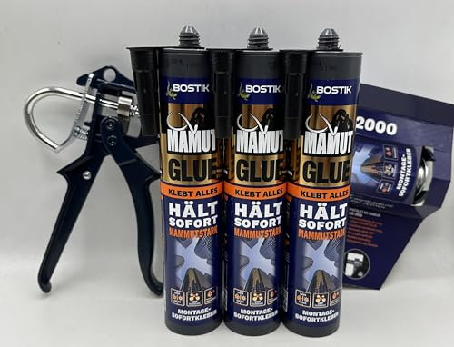 Bostik Mamut Glue Montagekleber Starter-Paket Mit Kartuschen-Pistole und 3 Montage-Kleber