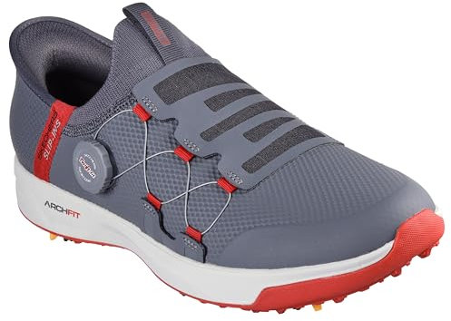 Skechers Men's Hands-Free GO Golf Elite Vortex Slip INS Sneaker, Charcoal Syntehtic/Red Trim, 7 UK