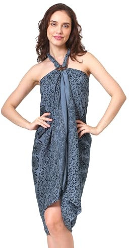 SAIVONA Sarong Pareo Damen Mandala Fransen Viskose Strandtuch Wickeltuch Wickelrock Strandrock Wickeltuch Bikini Cover Up für Badeanzug - Grau Pfau