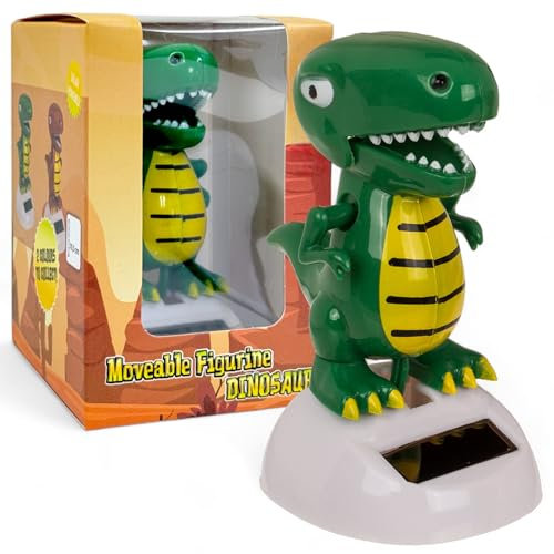 MIJOMA Solarbetriebene Wackelfigur - Bewegliche Figur mit Solarzelle, Kunststoff, 10 cm hoch, Keine Batterien notwendig, Für Fensterbretter, Autos & sonnige Plätze (Dinosaurier grün)
