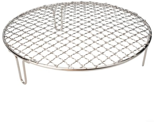 EasyByMall Rundes Metall-Grillnetz mit Antihaftbeschichtung und hitzebeständigem Drahtgeflecht, für Grill, Camping, Picknick, silberfarben, Heizblock, gleichmäßige Erwärmung (25 cm)
