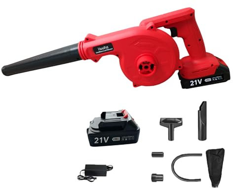 Hooha Akku-Laubsauger 21V,2,3 m³/min Luftgeschwindigkeit, Bürstenloser Motor,Saug-/Blasfunktion, 6 ml-Fangsack,Stufenlose Drehzahleinstellung Laubbläser Mit Akku Und Ladegerät, Zum Blasen, Saugen