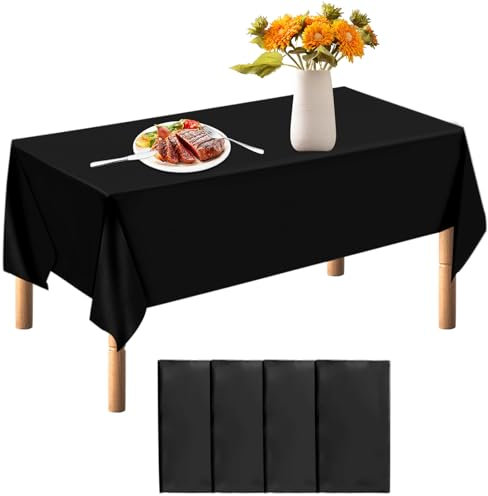 Nappe Noire Jetable Intissé 137*274 cm - Table Rectangulaire 4 Pièces - Extérieur pour Fête, Pique-Nique, Barbecue, Anniversaire, Banquet