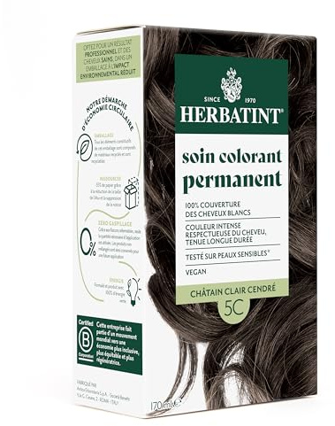 Herbatint Permanente Haarfärbemittel 5C Hellbraun – 170 ml | ohne Ammoniak, 100% weiße Haarabdeckung | Dermatologisch getestet für empfindliche Haut, mit 8 Bio-Pflanzenextrakten