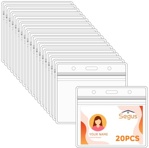 Segus Portabadge, 20 Pezzi Porta Tessere Plastica, Porta Cartellino Lavoro Impermeabili, Porta Badge da Collo Orizzontale, Porta Cartellino per Ufficio, Scuola, Mostra