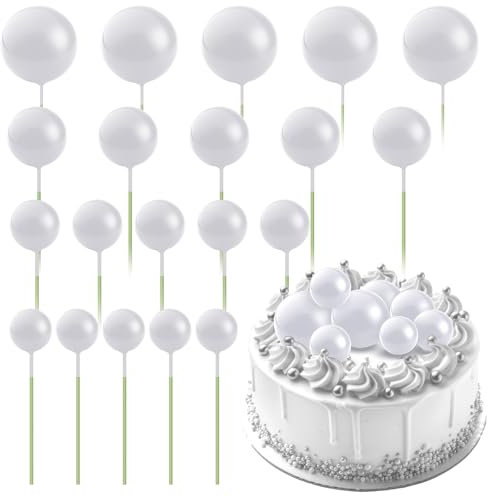 20 Stück Tortendeko Kugeln Weiß Cake Decoration DIY Mini-Ballons Cake Topper Kugeln Dekorationen Tortendeko Geburtstag für Geburtstag, Party, Hochzeit, Babyparty, Kuchen DIY