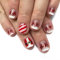 Calkkrer Lot de 24 faux ongles courts à coller - À coller - Rouge et blanc - À paillettes - Pour Noël