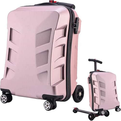 Valigia scooter per bambini,con manico telescopico,Grande capacità Mute valigia Scooter,Pieghevole Ride on Bagagli Scooter, Oro rosa, M