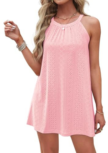 DUOEASE Robe ete Femme Halter 2025 Sexy Cache-Maillots Robe Femme Chic et Elegant Bretelles Spaghetti Rose pâle - XL