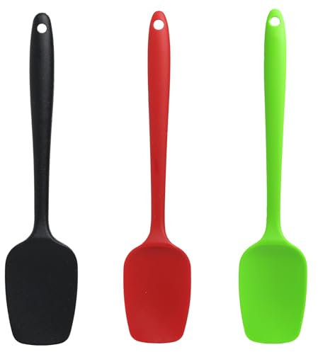 Lot de 3 Spatule à Cuillère en Silicone: 315℃ Résistant à la Chaleur Racloir en Caoutchouc, Ustensiles de Cuisine Flexibles et Sans BPA pour Cuisson, Grattage et Mélange, Design Coloré et Ergonomiqu