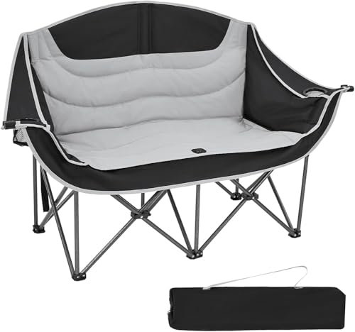 DEMPOWER Double Camping Chair for Adults, 2 Person Oversized Folding-Portable, 660 Lbs / 300 Kg Capacity, Camping Chairs for Picnic Fishing Indoor-Outdoor Activite with Cup Holder and Armrest, Black