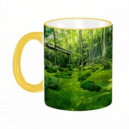 YOIUE Funny Coffee Mug - 11Oz Cups 330ml - Colored Mug Cup - Gift for Birthday,Work,Office,Giou-ji temple's Garden of mosses,White Printed Coffee Cupgift