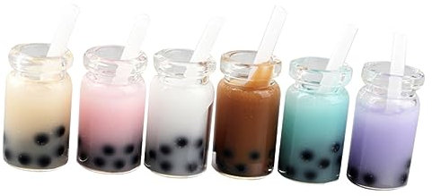 Holibanna 20pcs Diy Resin Jewelry Materials Simulated Pearl Milk Tea Cup Charms White Straw Random Colors for Creative Photo Props and Background Decor