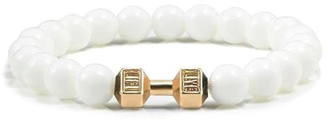 DAIJES Männer Matt Schwarz Lava Weiß Perlen Charme Hantel Armbänder-Weiß Gold Farbe