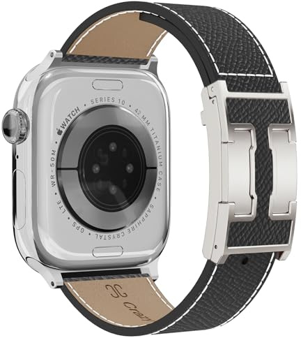 Lederarmband Kompatibel mit Apple Watch Armband 38mm 40mm 41mm 42mm 44mm 45mm 46mm 49mm, Echtes Leder Ersatzarmbänder für iwatch SE 3/2/1 Series11 10 9 8 7 6 5 4 3 2 1 Ultra 3/2/1