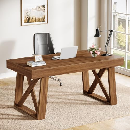 Tribesigns Schreibtisch 140 cm mit Schublade - Retro Brauner Computertisch, Homeoffice Bürotisch Holztisch für Büro & Gaming, Business Arbeitstisch (140 x 70 cm)