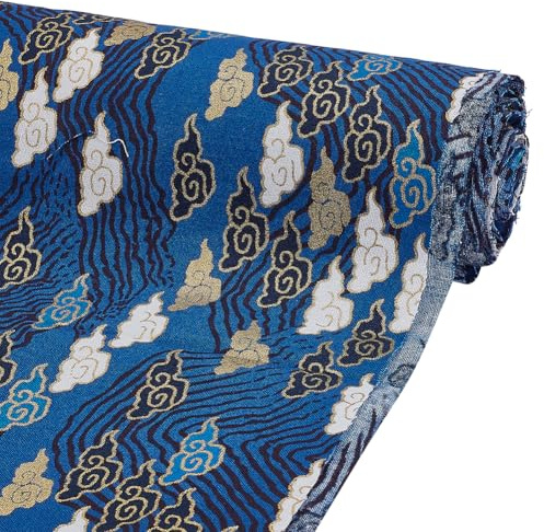 FINGERINSPIRE 1x1.5m Tissu Japonais en Coton Bleu Avec Motif de Vagues et de Nuages Colorés Accessoires Décoratifs pour Loisirs Créatifs pour Meubles de Maison Canapé Projet Artisanal