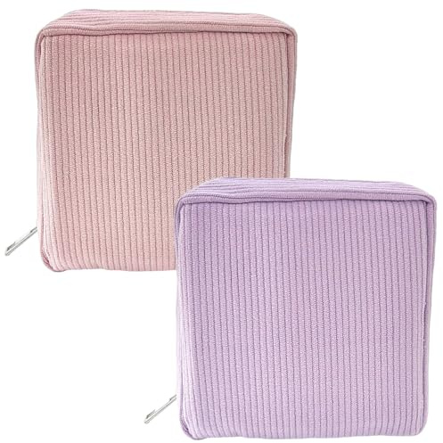 2 bolsas sanitarias, Bolsa portátil para almacenamiento de toallas higiénicas con cremallera, para mujeres, chicas adolescentes y señoras (Rosa+Morado)