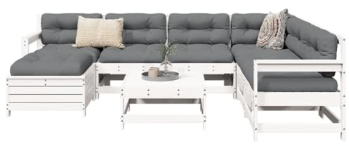 Qnhdfrt Garten Lounge Set aus Massivholz Kiefer Weiß 8 teilig Modulares Sofaset mit Eck und Mittelteil Sitzgruppe Outdoor, für Terrasse Balkon Garten