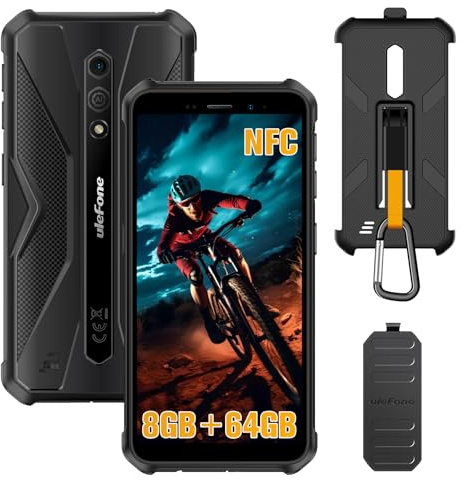 Ulefone Armor X12 Pro Android 15 Telephones Portable Incassable, 8Go de RAM + 64Go de ROM Téléphone Incassable, Caméra 13MP, 5.45 HD+, Batterie 4860mAh, 4G Dual SIM/NFC/GPS/IP69K