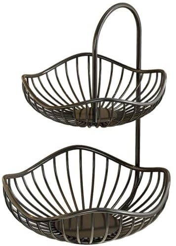Fruit Basket,Baskets For Kitchens,Kitchen Countertop Rack,Two Tiered Holder Bread And Veg,Multipurpose Food Organizer Shelf,Etagere In Keeping Fruit,Vegetables(M,Black)