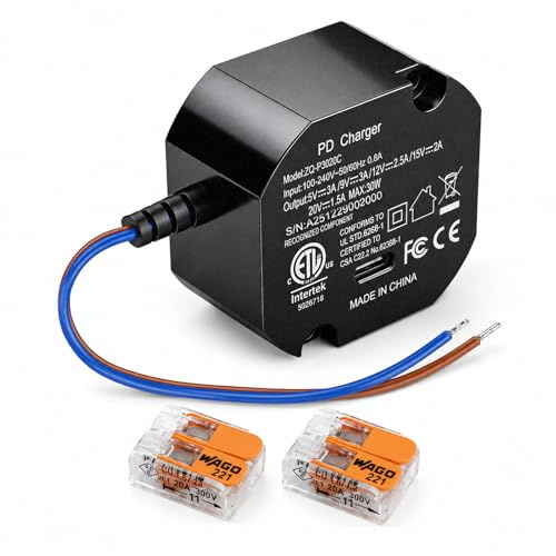 Cargador USB tipo C de 30 W, montaje en pared, CA a tipo C, fuente de alimentación para tablet USB, cargador rápido PD3.0, 100 – 240 V, 5 V, 5 V, 9 A, 12 V, 2,5 A, 15 V, 20 V, 1,5 A, cargador para