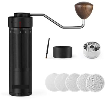 MHW-3BOMBER Manuelle Kaffeemühle – 0,016 mm/Klick, konisches Mahlwerk, verstellbares Barista-Werkzeug aus Edelstahl(R3 Black)