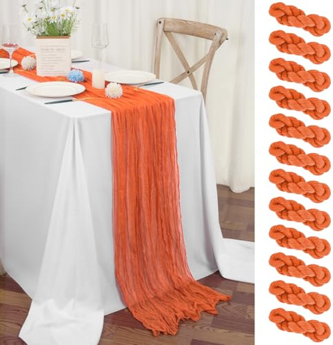 12 Stück Tischläufer Orange 45x275 cm Boho Gaze Käsetuch Tischläufer für Hochzeit, Party, Babyfeier, Brautshower, Geburtstag-Dekorationen