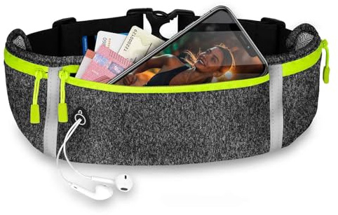ONEFLOW Active Pro Laufgürtel für vivo X300 Lauftasche mit 3 Fächern, Atmungsaktiv, Sport Handytasche zum Joggen, Handy Bauchtasche Wasserdicht, Running Belt, Dunkelgrau