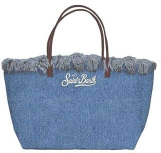 Saint Barth Borsa a tracolla in denim con frange di MC2