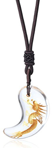 COAI Collier Ajustable Magatama Pendentif Dragon Cristal de Roche Homme Femme