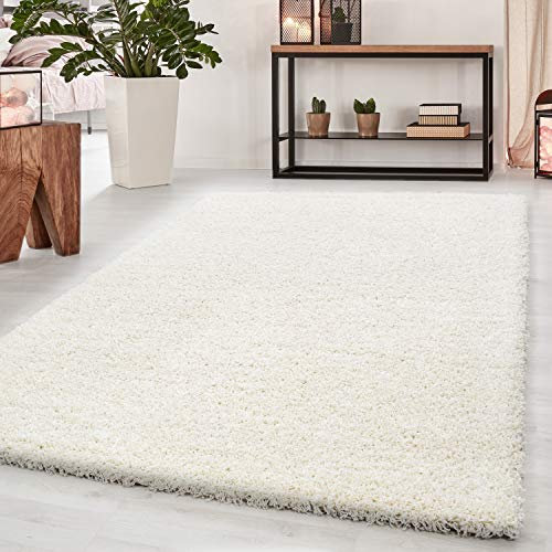 HomebyHome Shaggy Teppich Wohnzimmer 120 x 170 cm - 50 mm Florhöhe Hochflor Wohnzimmerteppich Creme Extra Weich und Flauschig - Langflor Teppiche für Schlafzimmer, Küche, Flur - Carpet, Halı