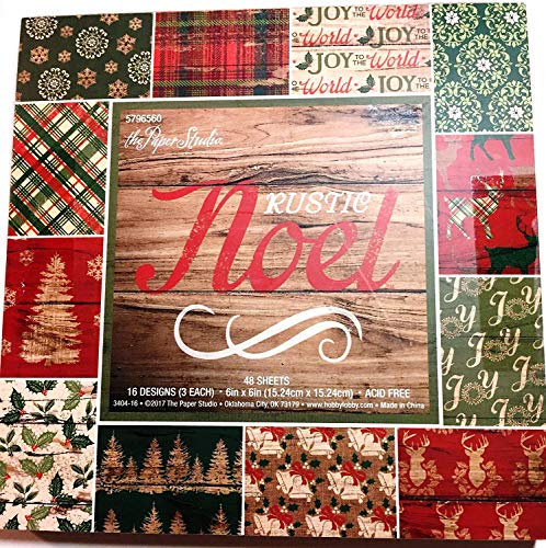 Rustikal Noel 6 x 6 Weihnachten Scrapbooking Papier Pad, 48 Blatt, Holz, Hirsch, Stechpalme, Bäume