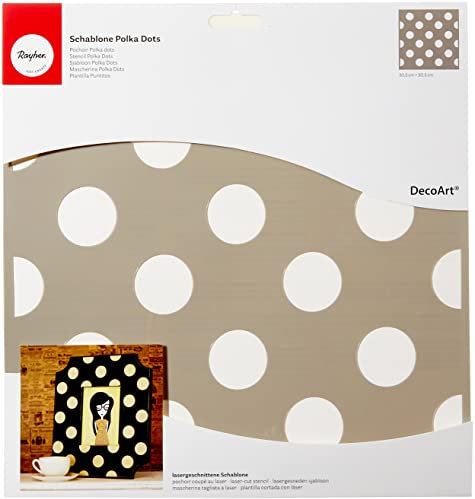 Rayher 38970000 Schablone Polka Dots, 30,5 x 30,5 cm, Punktgröße ca. 3,8 cm, Polyester, lasergeschnitten, biegsam, wiederverwendbar, Malschablone Punkte, Wandschablone Kunststoff