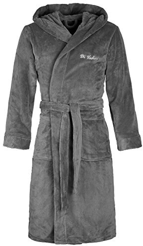 Di Vadini Unisex Herren Damen Bademantel Florenz mit Kapuze I Morgenmantel flauschig I Nachtwäsche aus edler Mikrofaser Farbe: Grey Gr. 4XL
