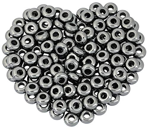 mookaitedecor Crystal Large Hole Stones Beads for Jewellery Making | 20pcs Hematite Loose Beads, Handmade Crystal Stone Beads, Macrame DIY Projects Rondelle, 14m