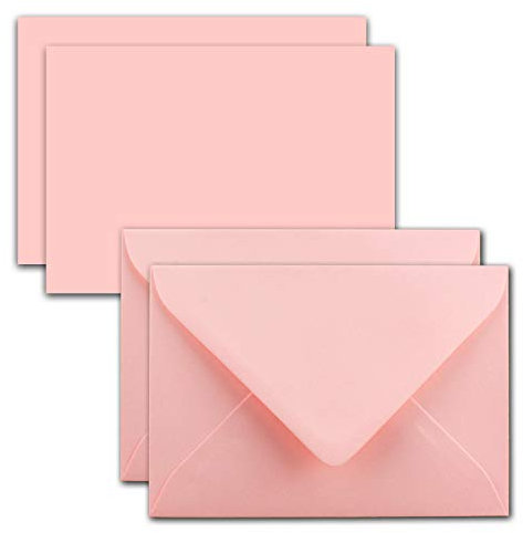 150x Karte mit Umschlag Set aus Einzel-Karten DIN A7-10,5 x 7,3 cm - Rosa mit Brief-Umschlägen C7 - Nassklebung