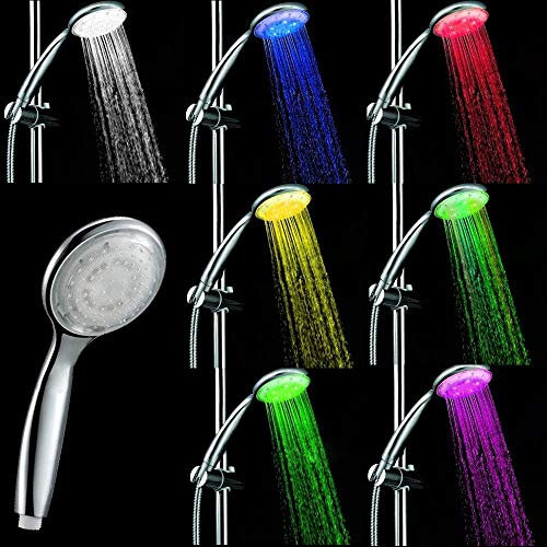 Cabezal de ducha de mano, LED multicolor de 7 colores, cabezal de regadera con luz LED que brilla en el agua