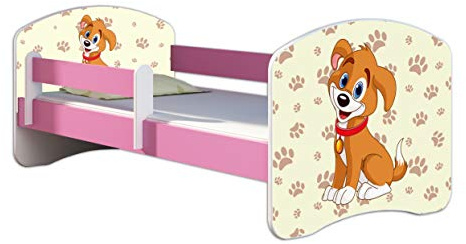 Kinderbett Jugendbett mit einer Schublade und Matratze Rausfallschutz Rosa 70 x 140 80 x 160 80 x 180 ACMA II (11 Welpe, 80 x 160 cm)