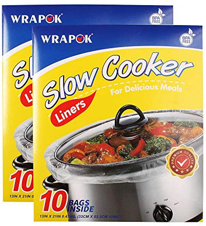 WRAPOK Slow Cooker Liners Kitchen Disposable Cooking Bags BPA Free for Oval or Round Pot, Large Size 13 x 21 Inch, Fits 3 to 8.5 Quarts - 2 Pack (20 Bags Total)