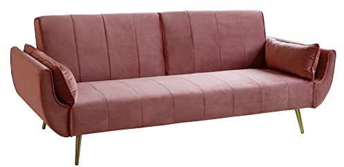 invicta INTERIOR Retro Schlafsofa DIVANI 220cm Altrosa Samt goldene Füße Bettfunktion 3er Sofa Schlafcouch Schlaffunktion Couch