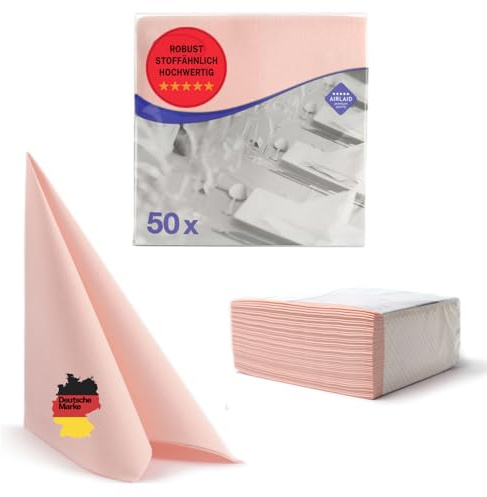 Aroba Airlaid Lot de 500 serviettes de table aspect tissu, 19 couleurs, 40 x 40 cm, pliables en 1/4, aspect tissu, pour anniversaire, hôtel, restauration, célébration, Noël, mariage, rose