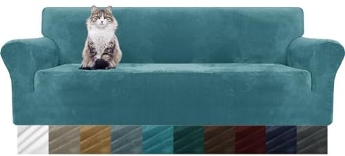 MAXIJIN Dicker Samt Extra große Sofabezüge 4-Sitzer Super Stretch Rutschfester übergroßer Sofabezug für Hunde Cat Pet 1-teiliger XL-Sofabezug elastischer Möbelschutz (4 Sitzer, Pfauen Blau)